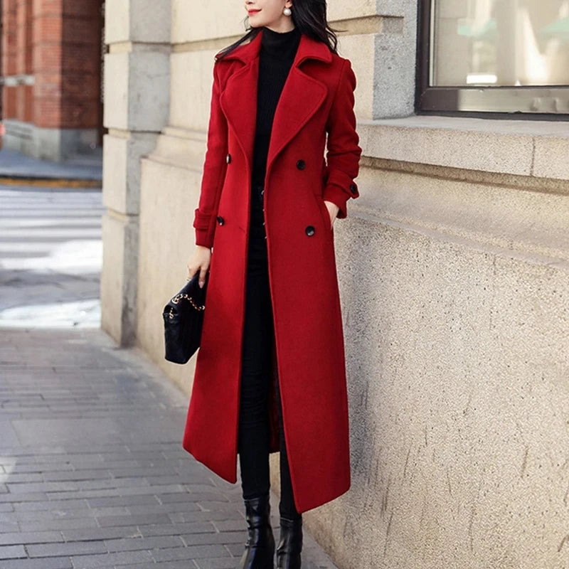 Women’s Korean Fashion Woolen Winter Coat – Long Thickened Overcoat - PULSE MART