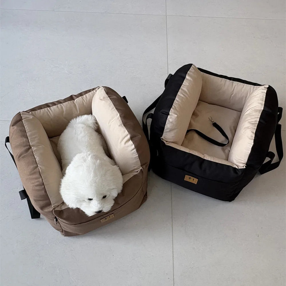 Four-Season Dog Car Seat with Safety Belt, Washable Pet Booster Nest