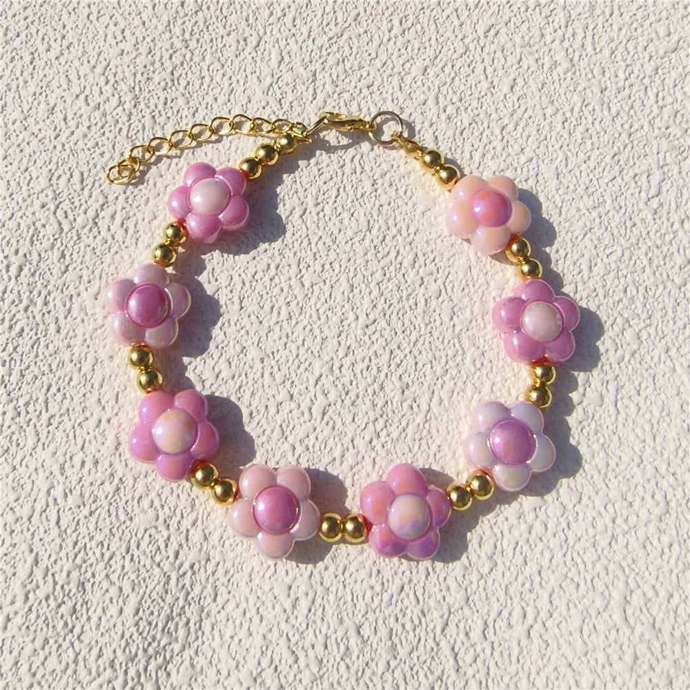 Cute Candy-Colored Pet Collar: Pearl Necklace with Flower Beads & Alloy Chain