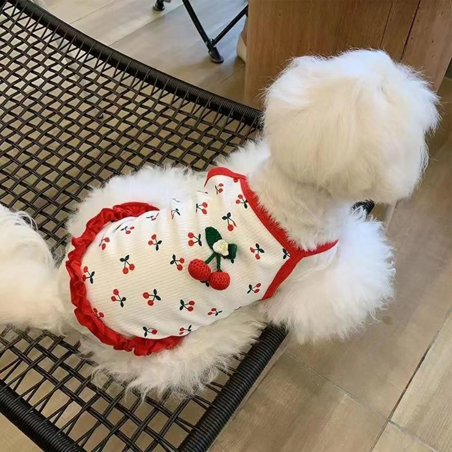 Cherry Print Pet Vest – Breathable Summer Cat & Small Dog Clothing