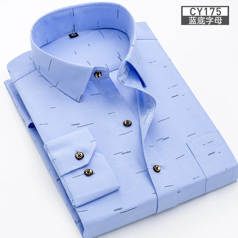 New men's shirt Thin long-sleeved printed spring/summer non-ironing slim breathable shirt