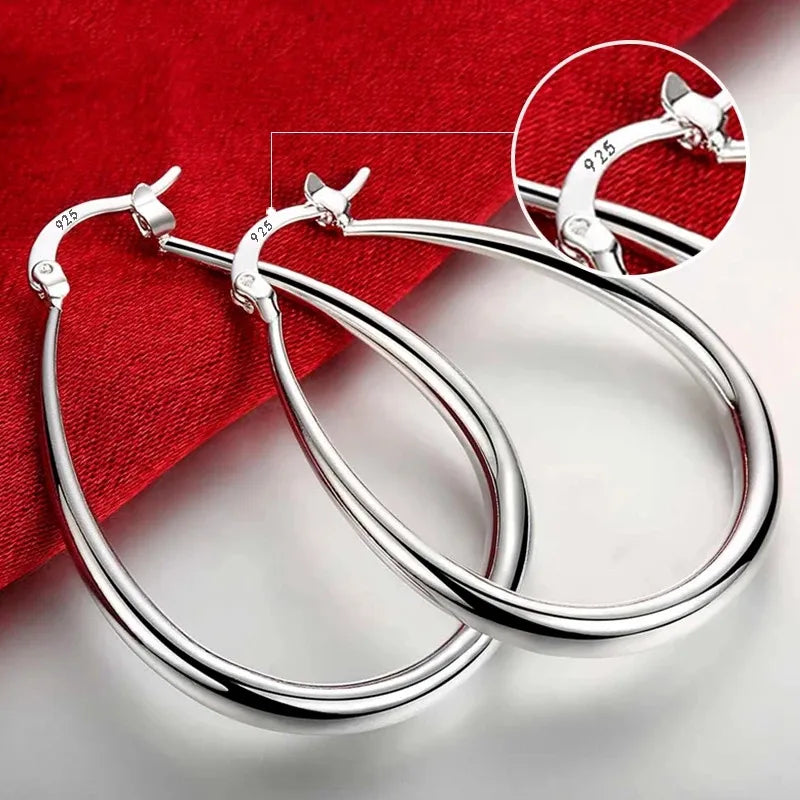 925 Sterling Silver 18K gold plated 4.4cm oval earrings for women Fashion Party Wedding.