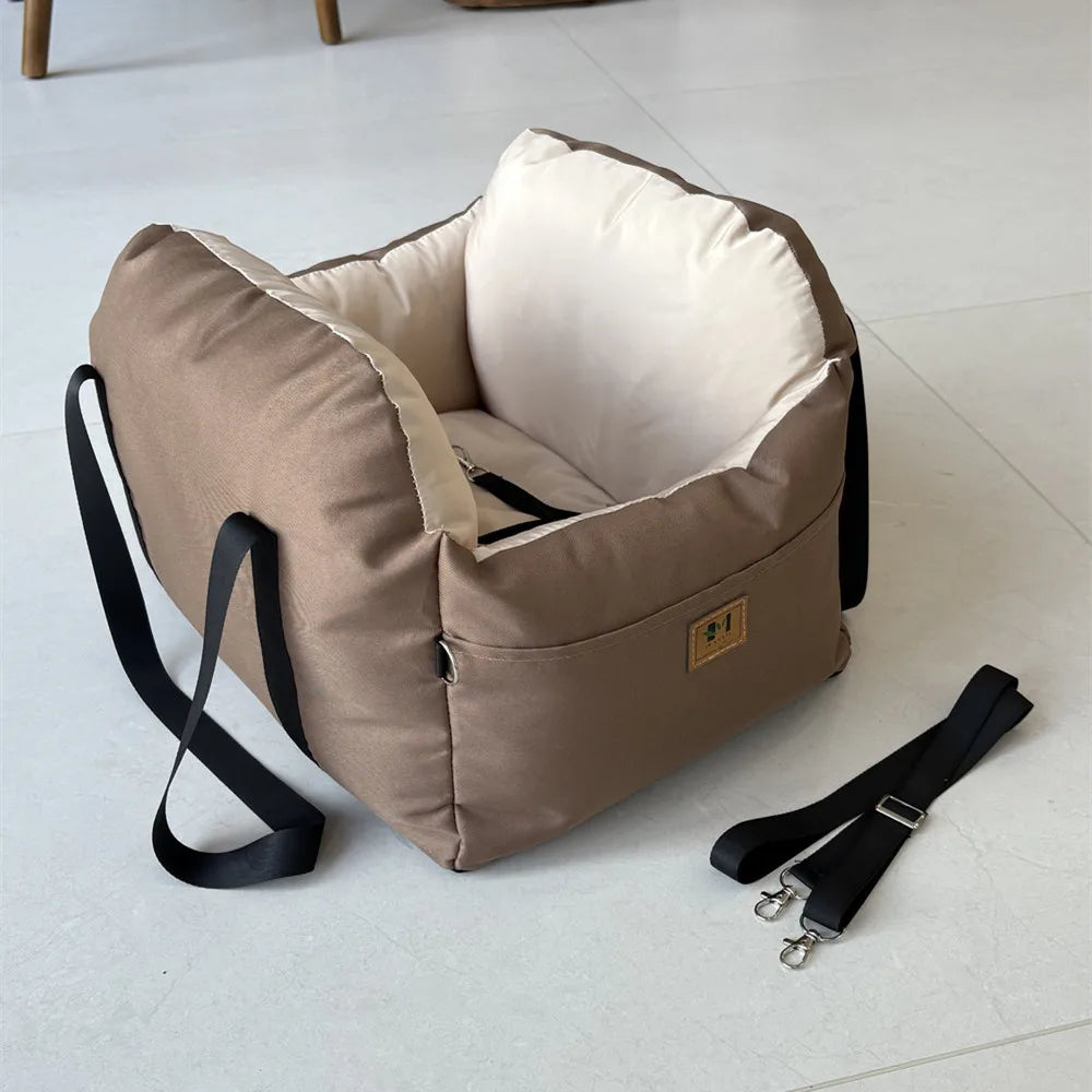 Four-Season Dog Car Seat with Safety Belt, Washable Pet Booster Nest