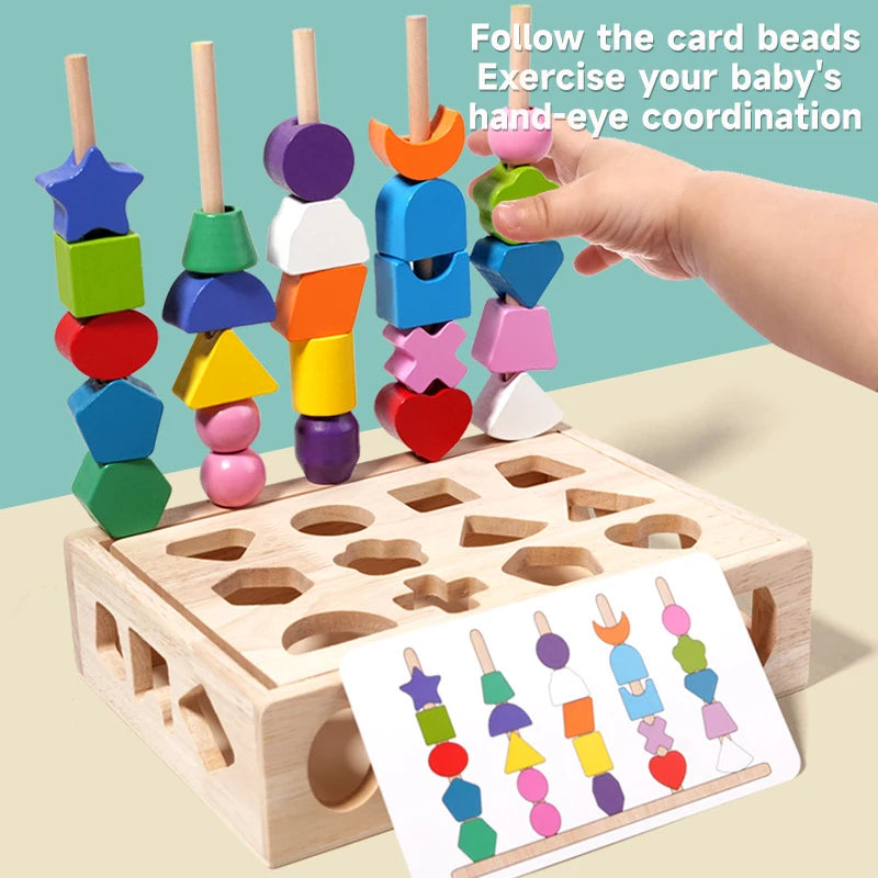Montessori Wooden Toy Children Color Shape Matching Stacker Puzzle Toys Colorful Beaded Color Cognition Toy Baby Educational Toy