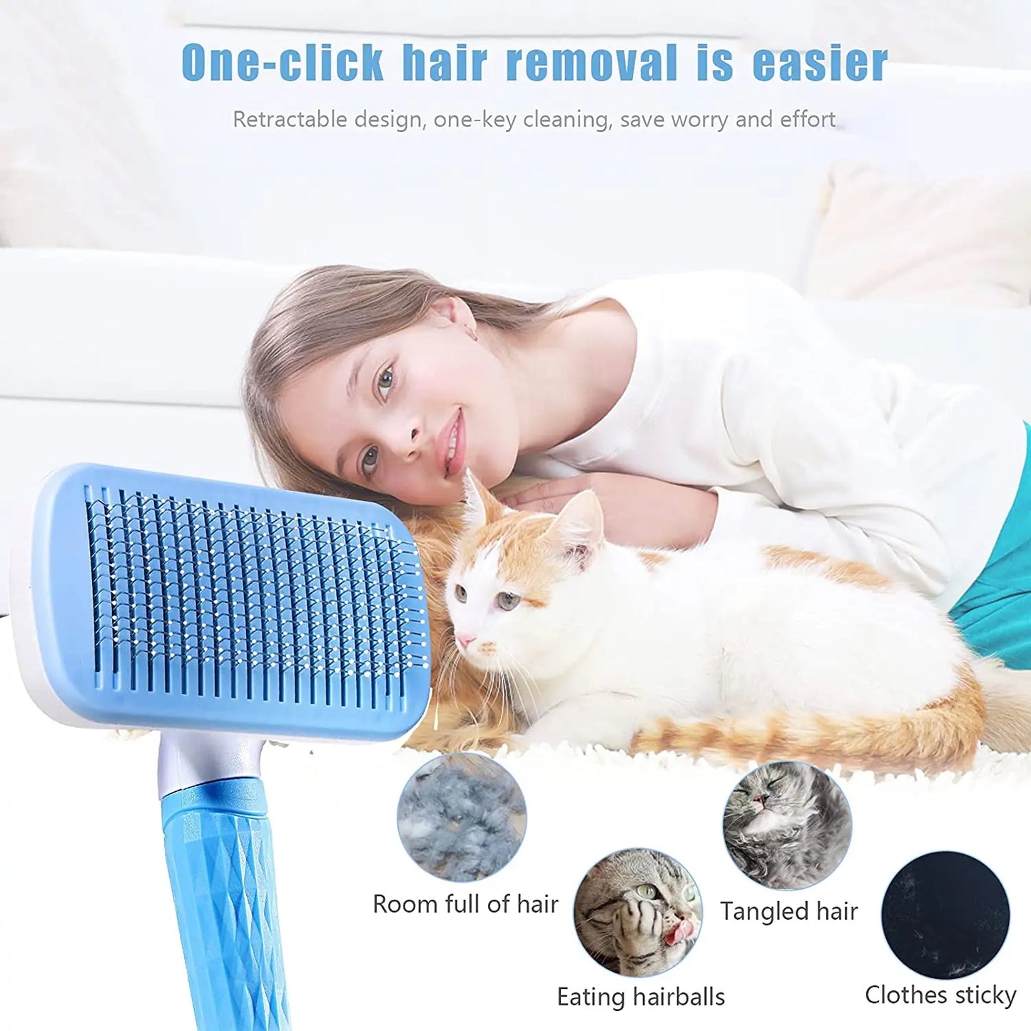 Anti-Matting Long Hair Pet Brush - Self-Cleaning Undercoat Comb