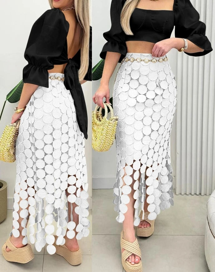 Women’s Boho Tassel Skirt 2025 – High Waist Hollow-Out Slim Fit Long Skirt - PULSE MART