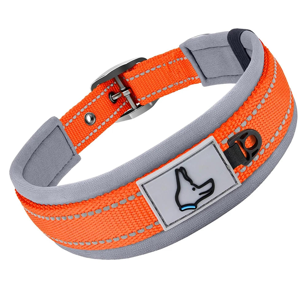 Reflective Padded Dog Collar - Heavy Duty Nylon & Neoprene