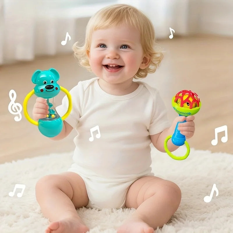 Baby Rattles Toys 0 -12 Months Newborn Sensory Grasp Toys Hand Bell Activity Game Cute Animal Rattles for Infants Games Gifts - PULSE MART