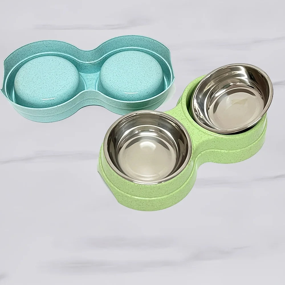 Stainless Steel Double Pet Bowls - Non-Skid Dual Food & Water Station