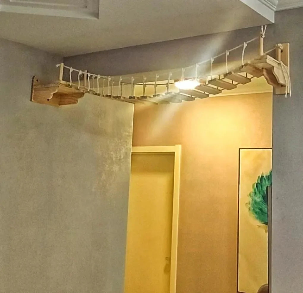 Wall-Mounted Cat Bridge & Tree Set - Sisal Ladder Climber with Hammock Bed