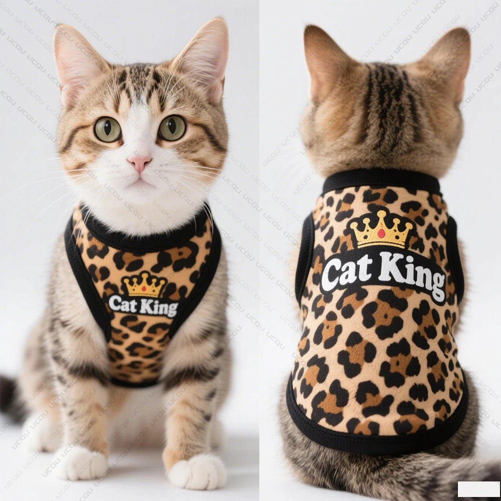 Cat King Leopard Print Cat Vest – Lightweight Summer Cat Clothing for Cats & Small Dogs