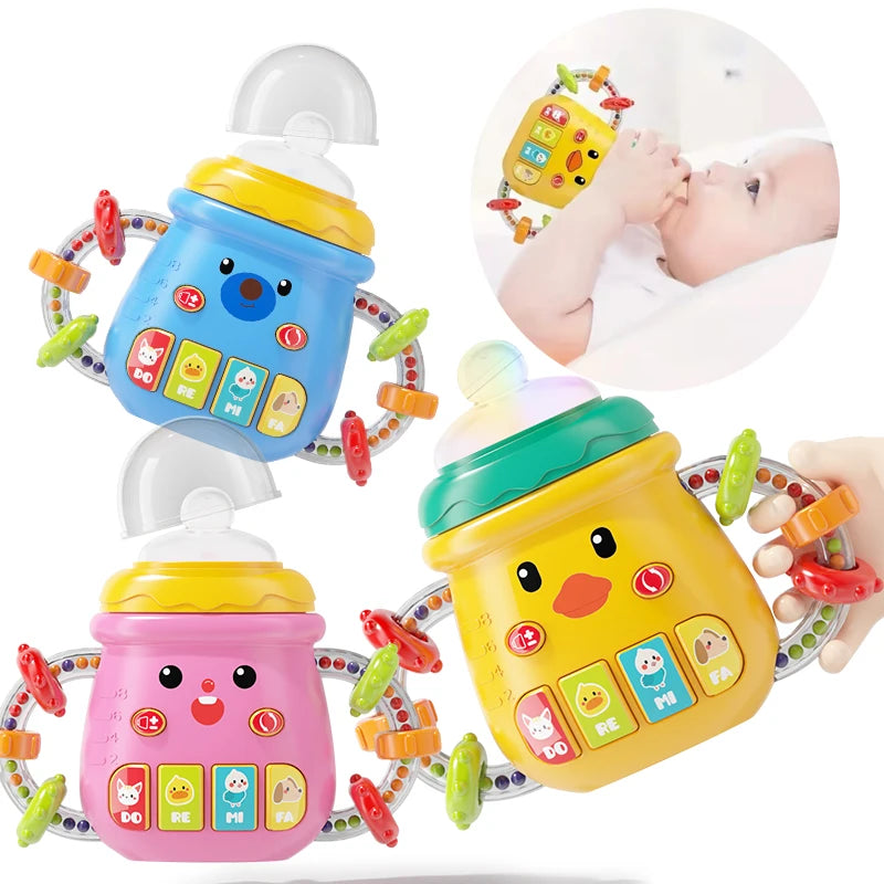 0-12M Baby Musical Feeding Bottle Pacifier Newborn Soft Teether Rattles Educational Toy Mobile Soothing Vocal Music Rattles Toys - PULSE MART