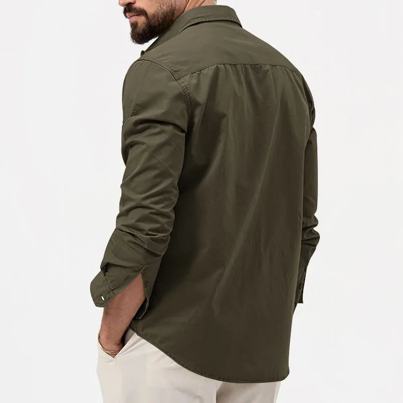 Men’s Business Casual Shirt – Army Green Long Sleeve Camisa Masculina
