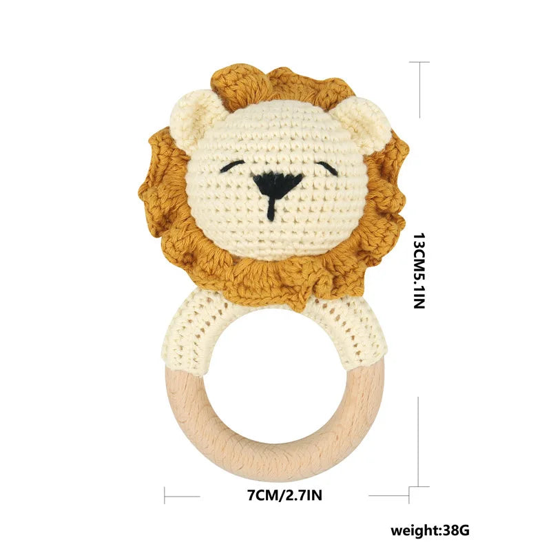 Amigurumi Cartoon Animal Baby Rattle Cute Wooden Ring Handhold Newborn Rattle Toys Handmade Pacifier Clips Kids Educational Toys - PULSE MART