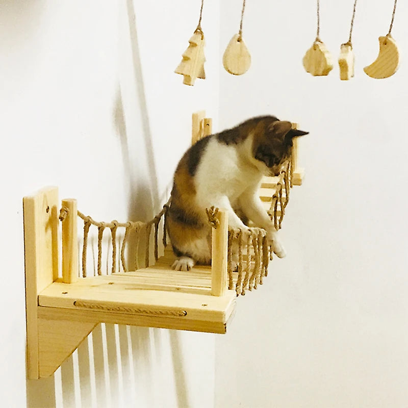 Wall-Mounted Cat Bridge & Tree Set - Sisal Ladder Climber with Hammock Bed