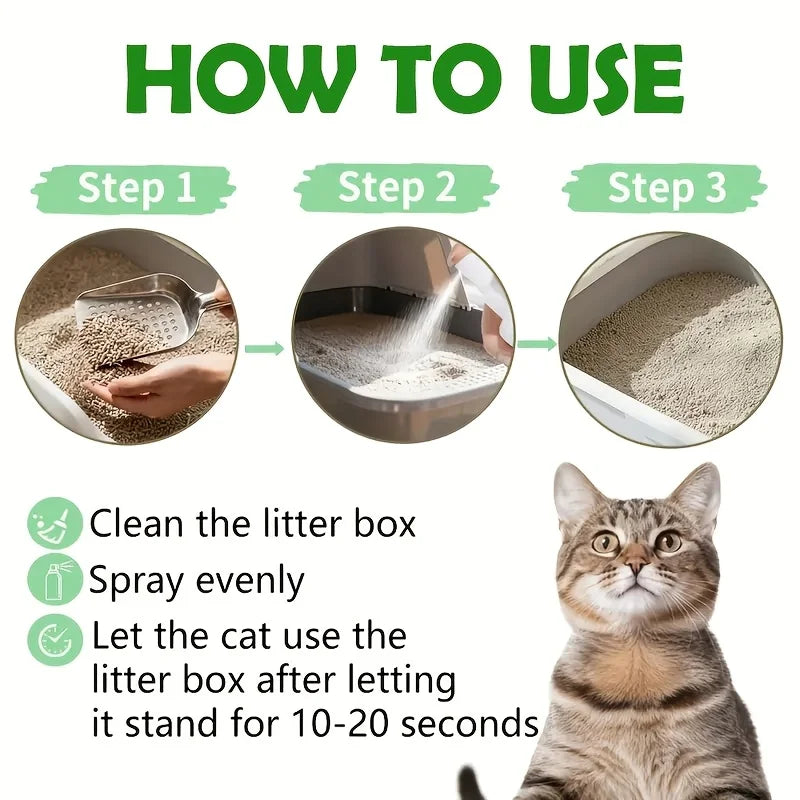 Cat Litter Deodorizing Spray – Multi-Purpose Odor Eliminator for Litter Boxes & Pet Areas
