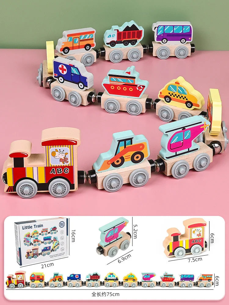 Montessori Magnetic Wooden Train Toys Early Educational Cognition Animal Toy Sorting Learning Teaching Car Cartoon Set For Kids