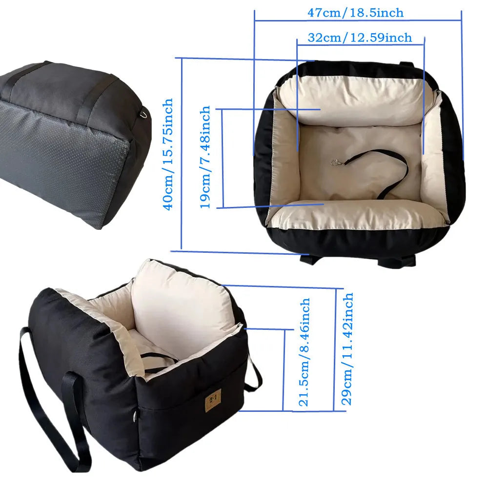Four-Season Dog Car Seat with Safety Belt, Washable Pet Booster Nest