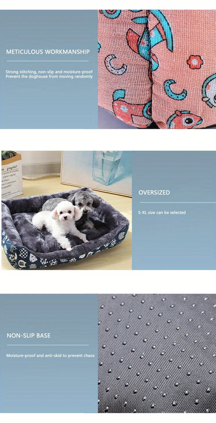 Winter Dog Bed Sofa Mat, Plush Calming Pet Basket Cushion