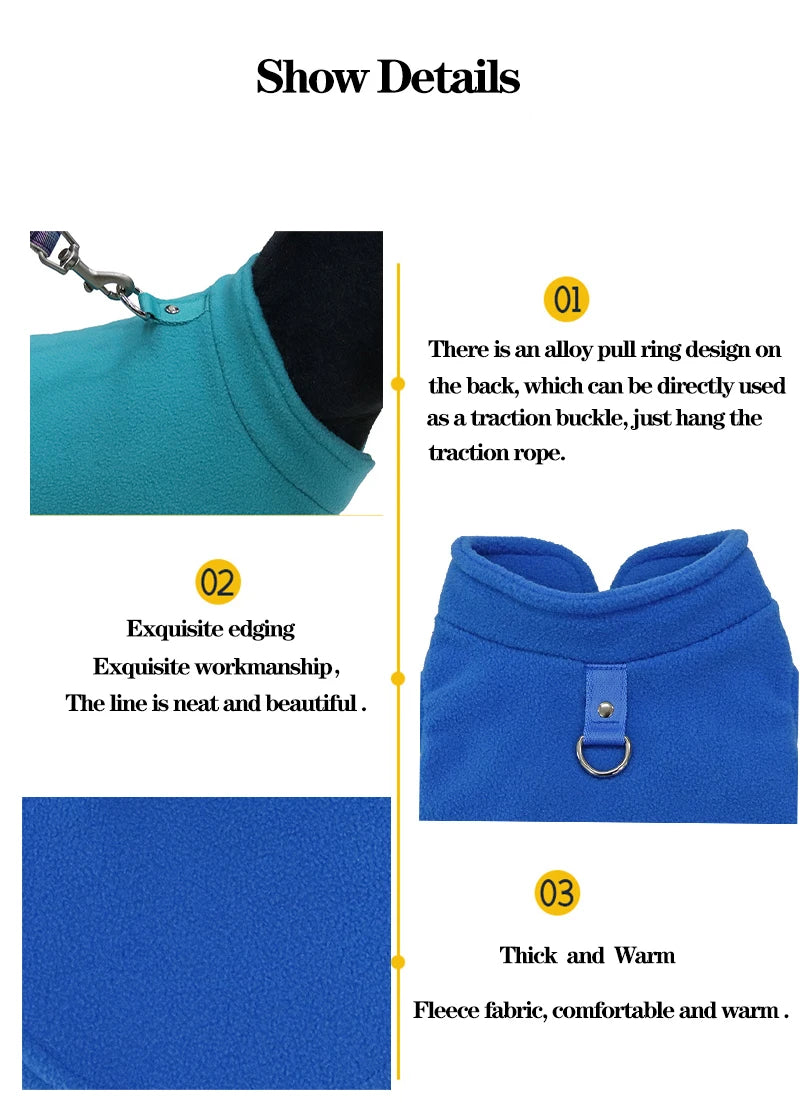 Winter Fleece Dog Jacket with Harness D-Ring - Warm Step-In Vest for Small Dogs