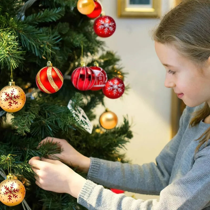 Christmas balls, 44 plastic Christmas tree balls, red and gold Christmas balls, matte and shiny Christmas tree balls,