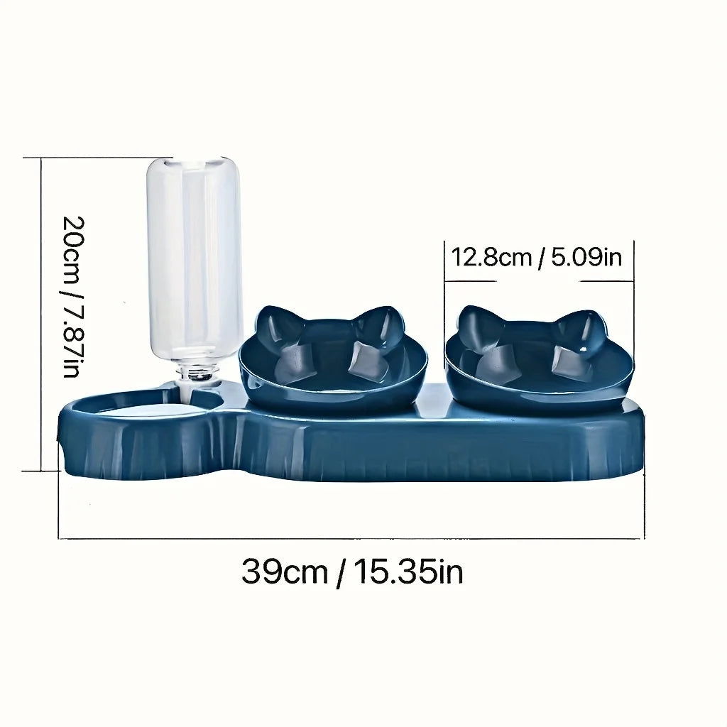 3-in-1 Elevated Cat Bowl & Gravity Water Feeder – Tilted Food & Water Bowl Set for Cats & Small Dogs