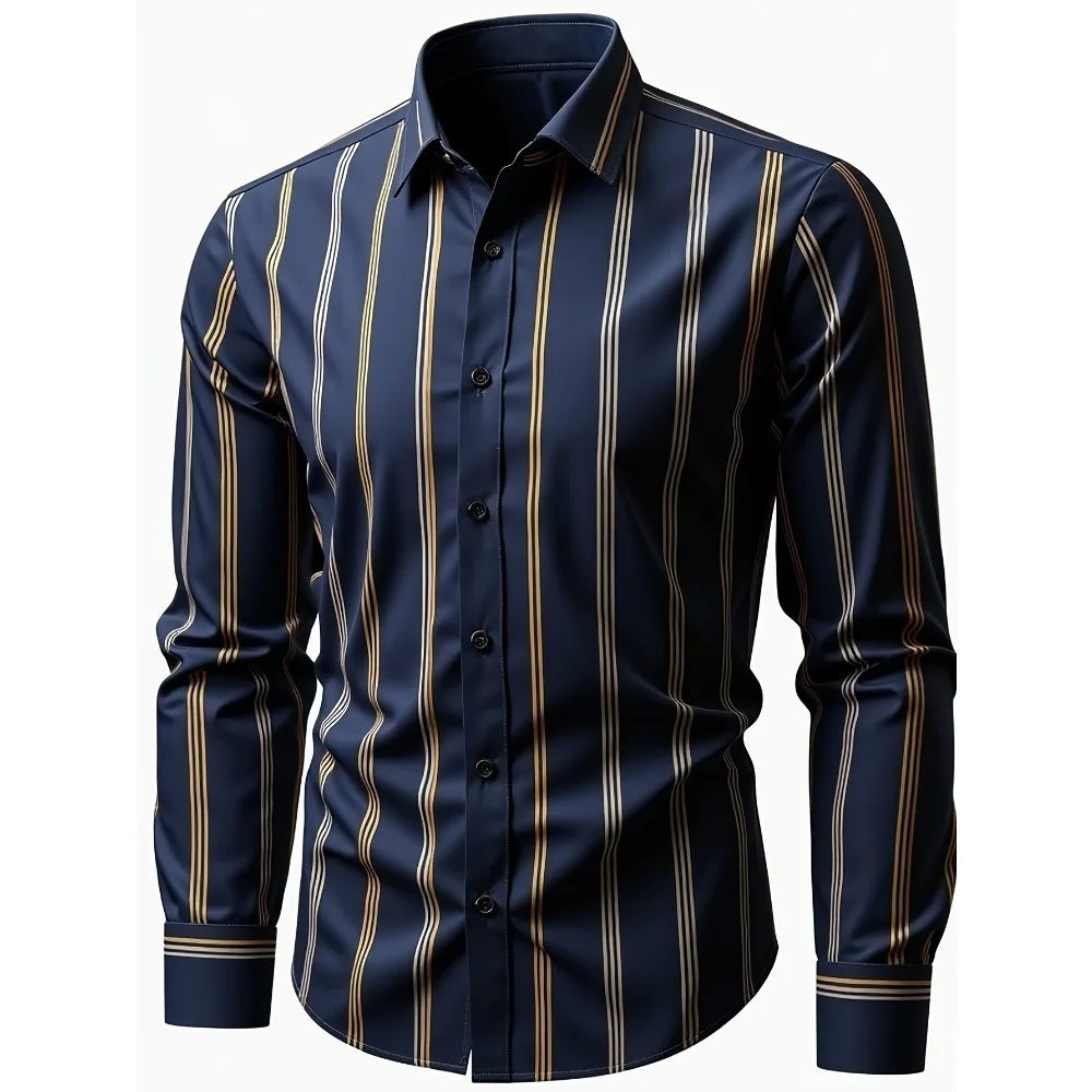 2025 New Men’s Striped Long Sleeve Shirt – Smart Casual Business Fashion