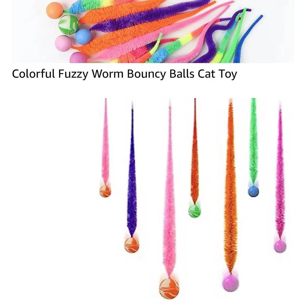 Interactive Cat Bouncing Ball Toy – Colorful Elastic Worm Teaser for Indoor Cats & Kittens