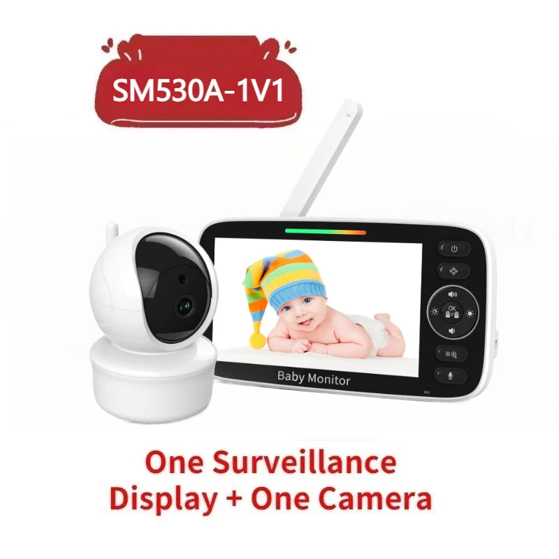SM530A Baby Monitor 5 inch HD Rotating Baby Monitor Wireless Shaking Head Camera Night Vision Intercom Lullaby Baby Safety - PULSE MART