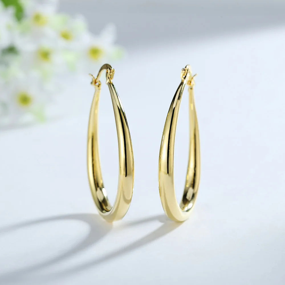 925 Sterling Silver 18K gold plated 4.4cm oval earrings for women Fashion Party Wedding.
