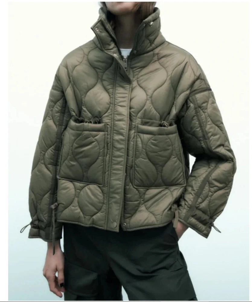 ETJ 2024 Quilted Jacket with Ties – Women’s Beige Cotton Coat - PULSE MART