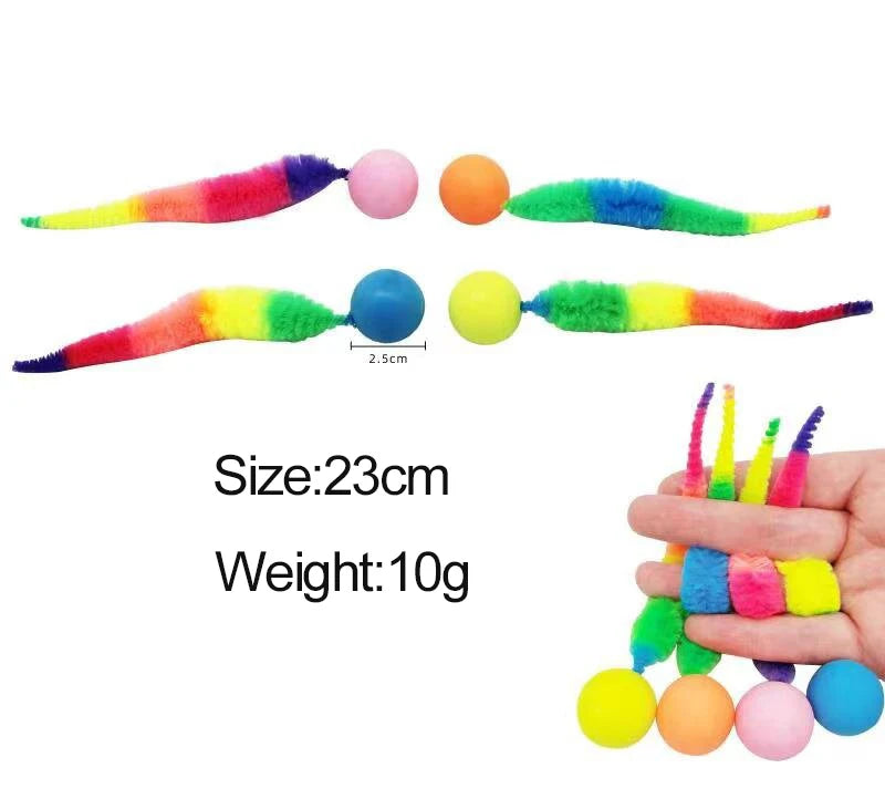 Interactive Cat Bouncing Ball Toy – Colorful Elastic Worm Teaser for Indoor Cats & Kittens