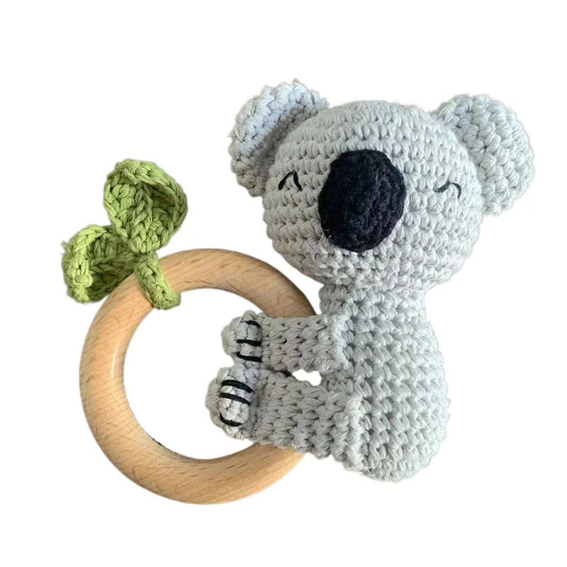 Amigurumi Cartoon Animal Baby Rattle Cute Wooden Ring Handhold Newborn Rattle Toys Handmade Pacifier Clips Kids Educational Toys - PULSE MART