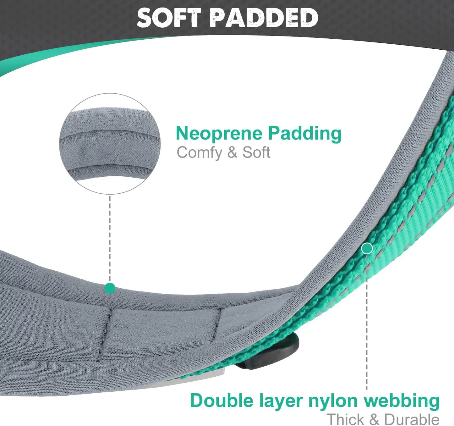 Reflective Padded Dog Collar - Heavy Duty Nylon & Neoprene