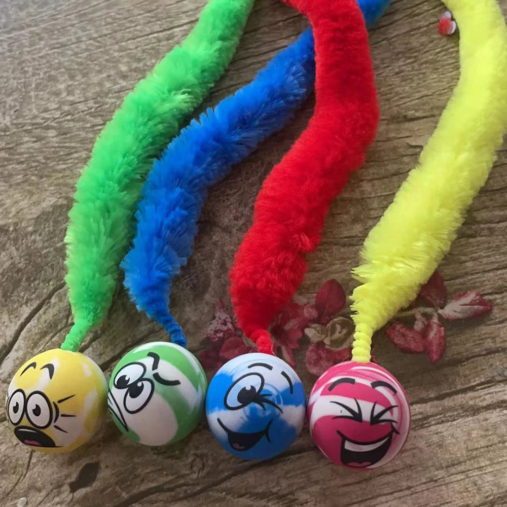 Interactive Cat Bouncing Ball Toy – Colorful Elastic Worm Teaser for Indoor Cats & Kittens