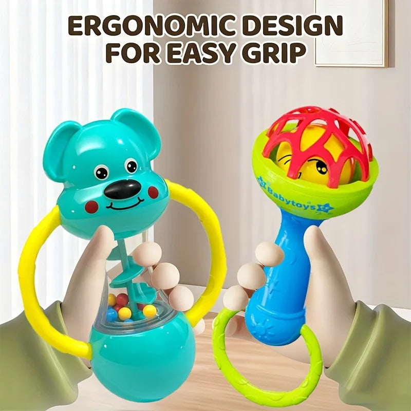Baby Rattles Toys 0 -12 Months Newborn Sensory Grasp Toys Hand Bell Activity Game Cute Animal Rattles for Infants Games Gifts - PULSE MART