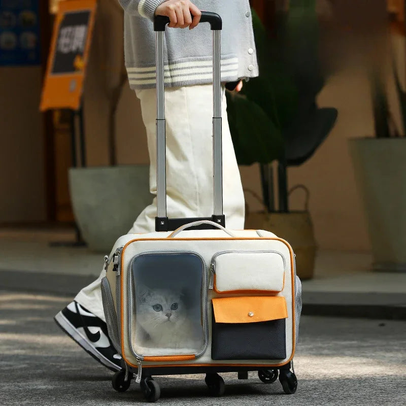 Rolling Pet Carrier Backpack – Detachable Cat & Dog Trolley Travel Bag for Small Pets