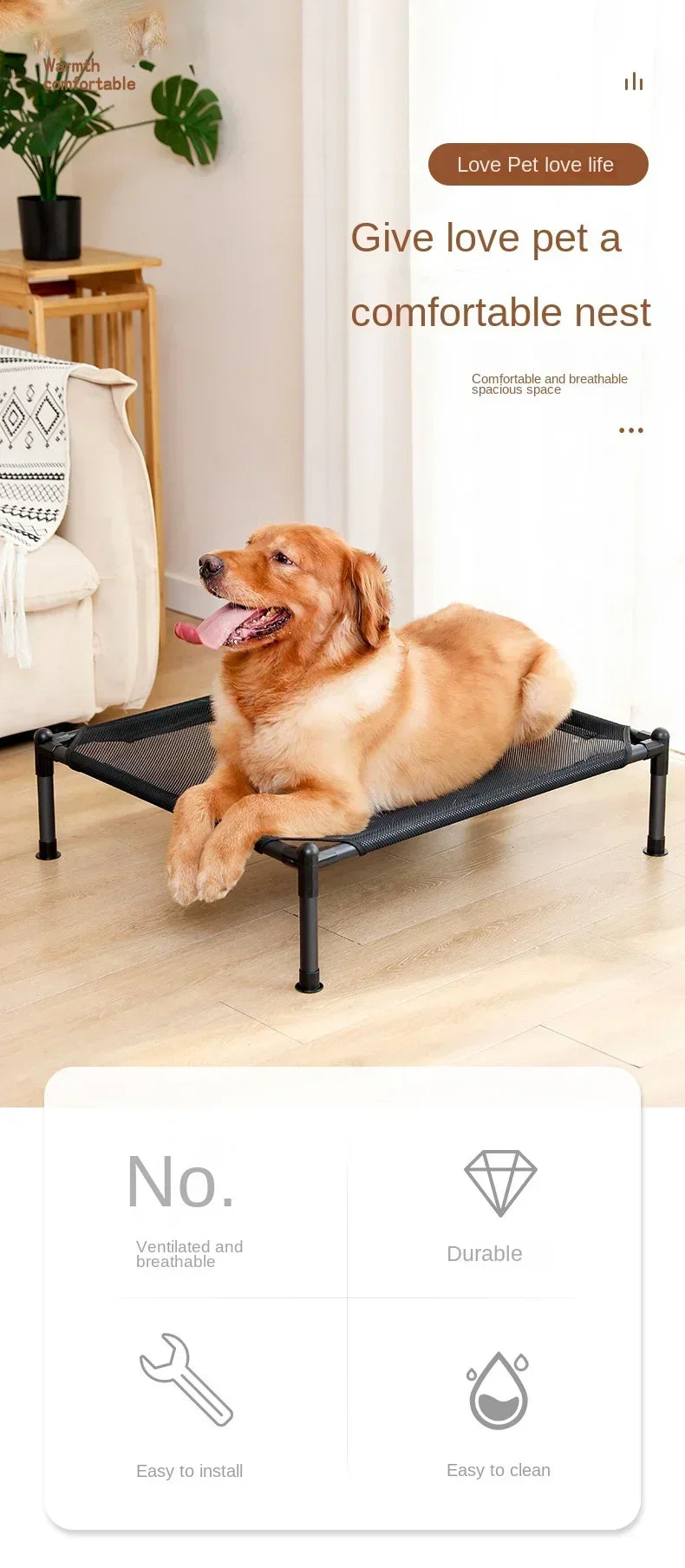 Folding Elevated Pet Bed, Portable Camping Dog & Cat Cot
