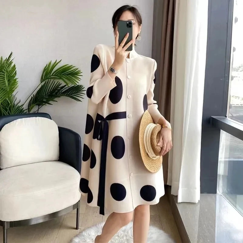 Women’s Polka-Dot Windbreaker Coat – Elegant Trench for Spring &amp; Autumn - PULSE MART