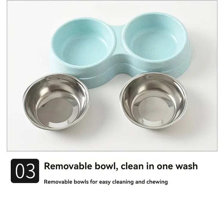 Stainless Steel Double Pet Bowls - Non-Skid Dual Food & Water Station