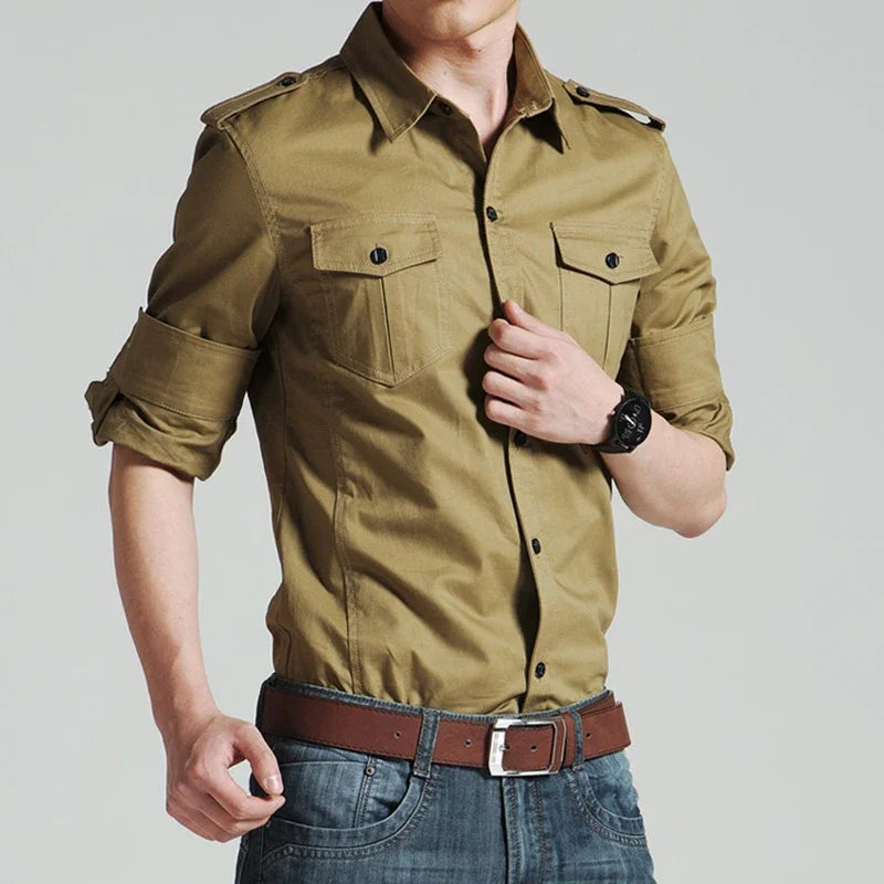 Mens Military Shirts 2025 Autumn Long Sleeve Casual Workwear Pocket Shirts Camisas