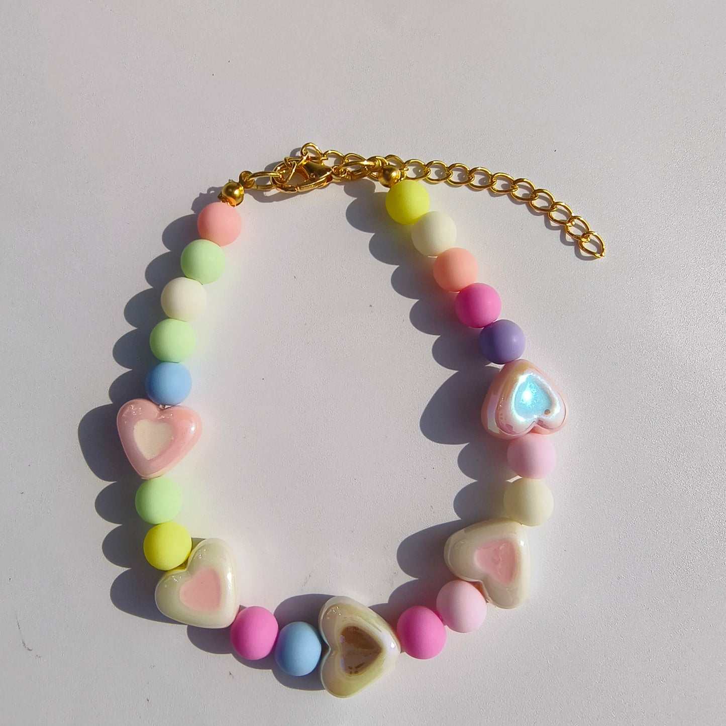 Cute Candy-Colored Pet Collar: Pearl Necklace with Flower Beads & Alloy Chain