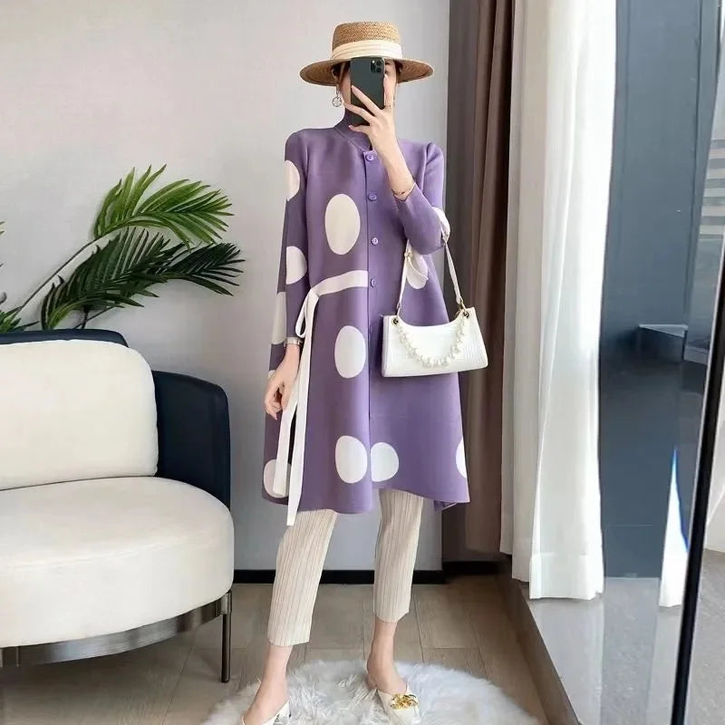 Women’s Polka-Dot Windbreaker Coat – Elegant Trench for Spring &amp; Autumn - PULSE MART