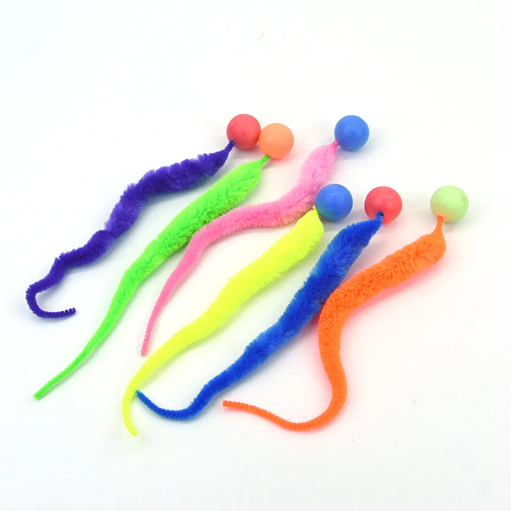 Interactive Cat Bouncing Ball Toy – Colorful Elastic Worm Teaser for Indoor Cats & Kittens