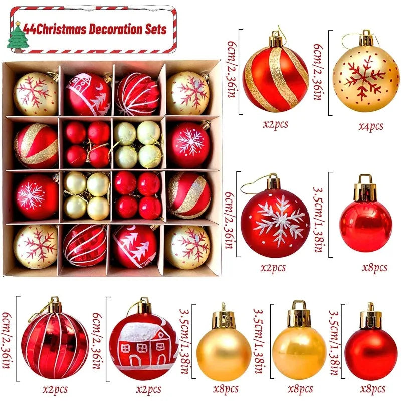 Christmas balls, 44 plastic Christmas tree balls, red and gold Christmas balls, matte and shiny Christmas tree balls,