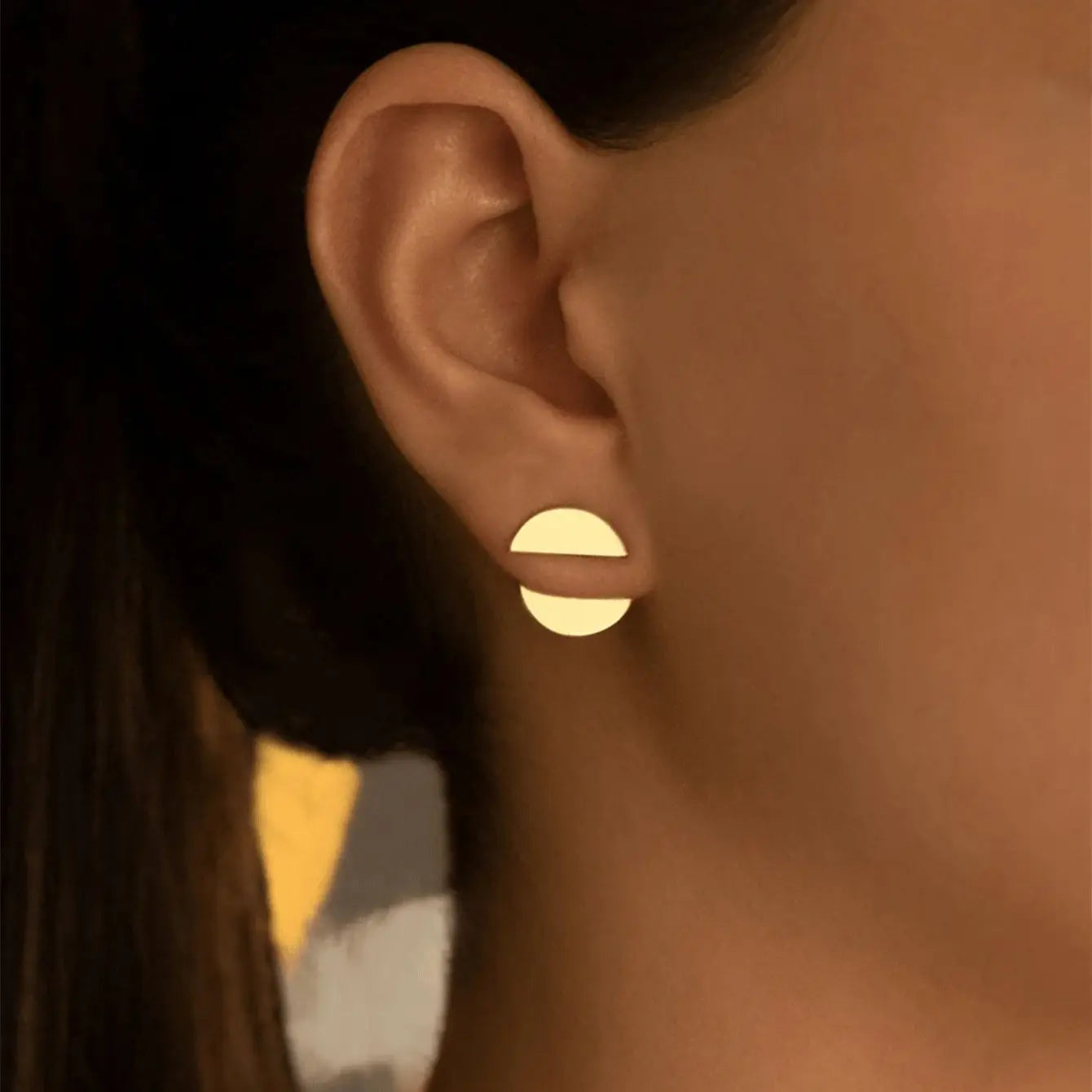 1 pair of fashionable personalized designs, a pair of two half round earrings - PULSE MART