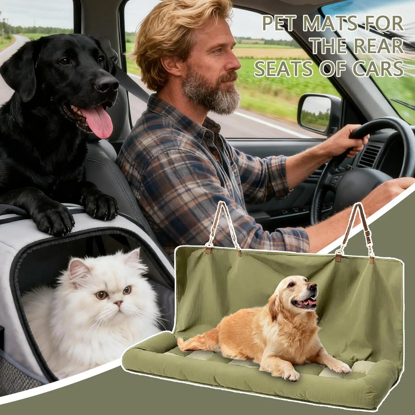 Foldable Dog Car Seat Cover – Waterproof Back Seat Pet Mat for Cars, SUVs, Trucks and RVs