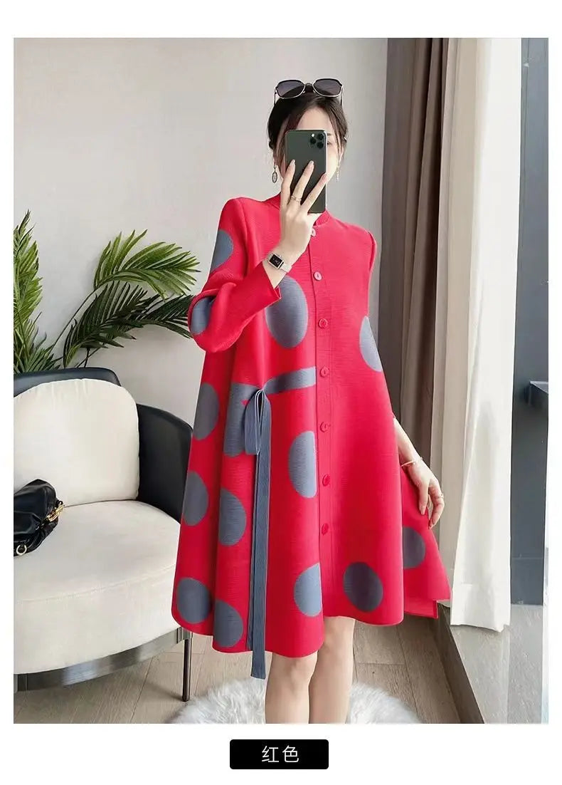 Women’s Polka-Dot Windbreaker Coat – Elegant Trench for Spring &amp; Autumn - PULSE MART