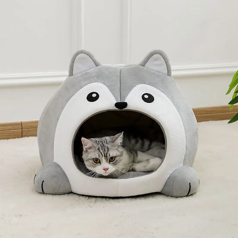 Ultra-Soft Pet Lounger Bed - 2-in-1 Cushion Nest Cave for Cats & Puppies