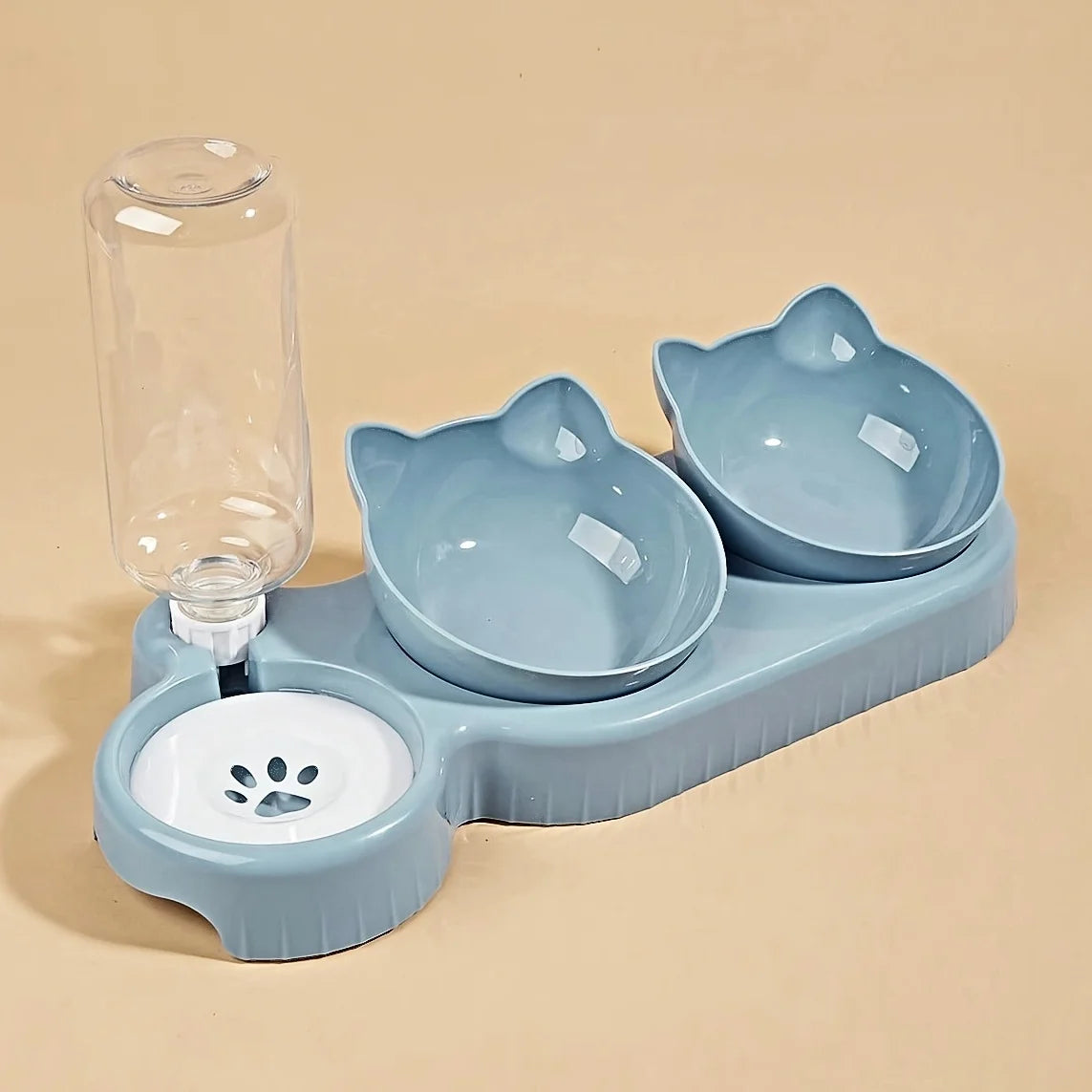 3-in-1 Elevated Cat Bowl & Gravity Water Feeder – Tilted Food & Water Bowl Set for Cats & Small Dogs